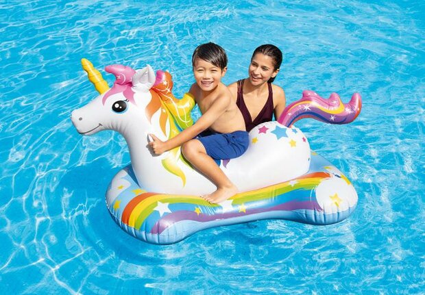 Opblaas unicorn ride-on